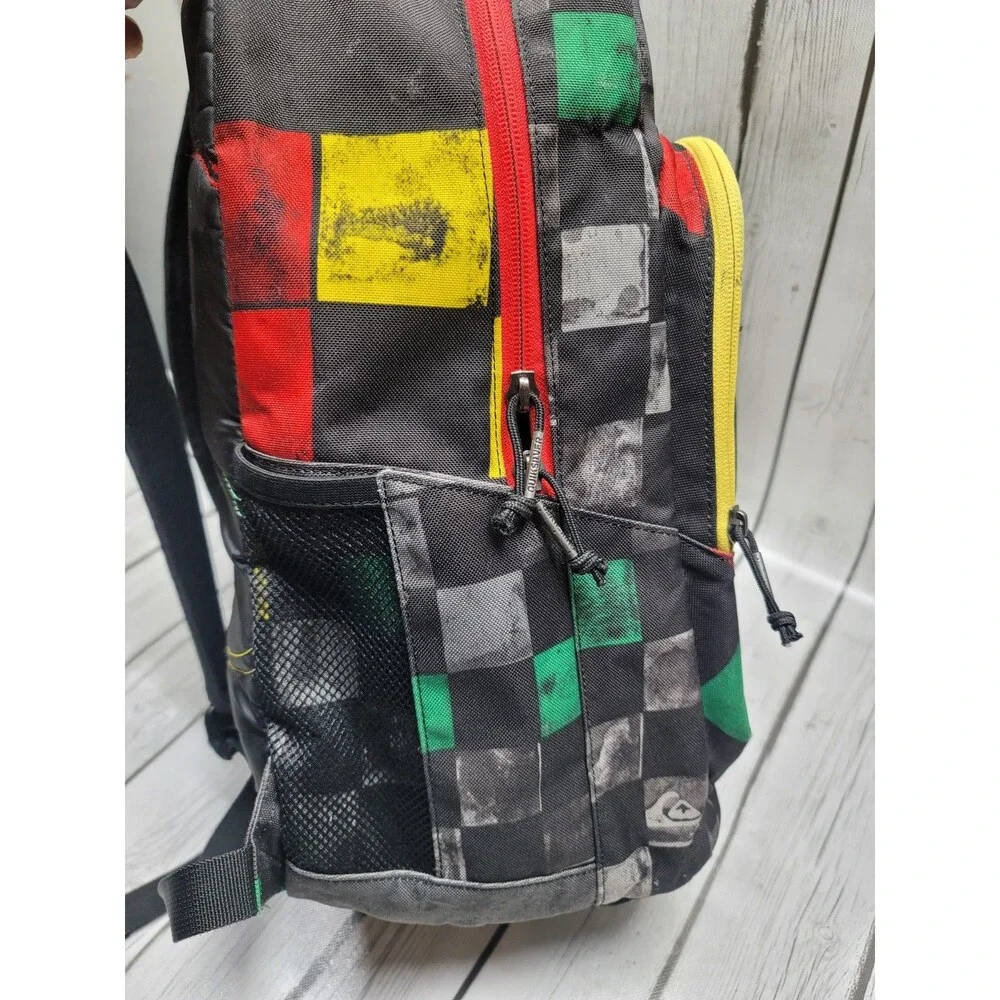Quiksilver Backpack DNA Rasta Colorful Block Book Bag Surf Beach Backpack Rare